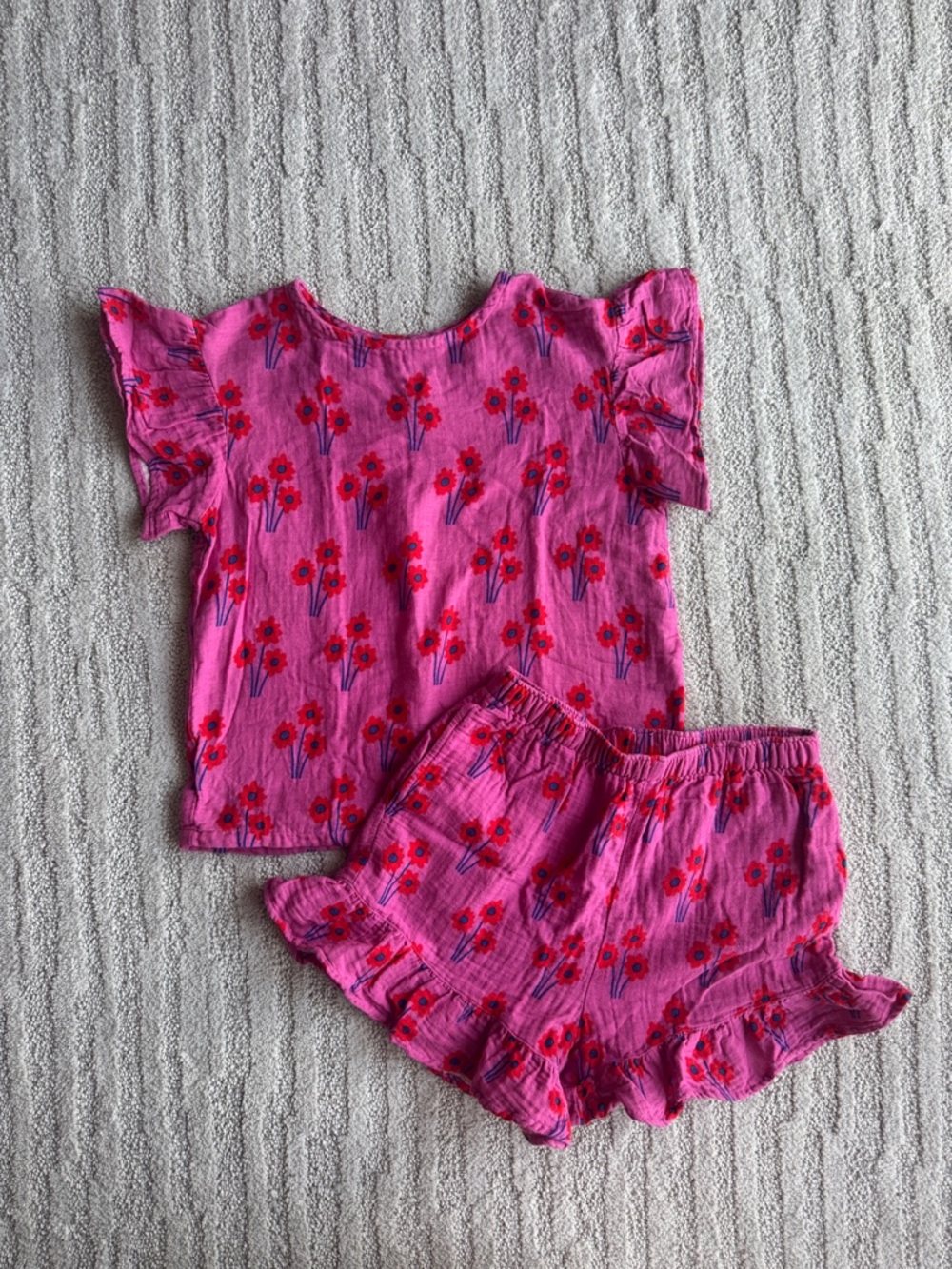 Hanna Andersson Girls Pink Floral Ruffle 100% cotton Short Set size 8